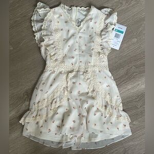 NWT Rare Editions Floral Cream Romper with Lace Details